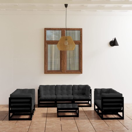 vidaXL Juego de muebles de jardín 8 pzas y cojines madera pino maciza