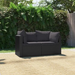 vidaXL Set de sofás de jardín 2 piezas y cojines ratán sintético negro