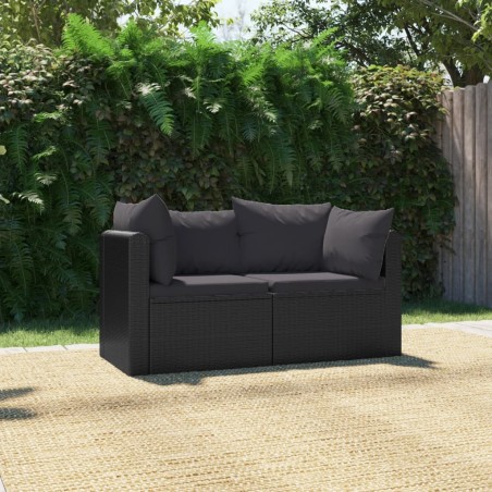 vidaXL Set de sofás de jardín 2 piezas y cojines ratán sintético negro