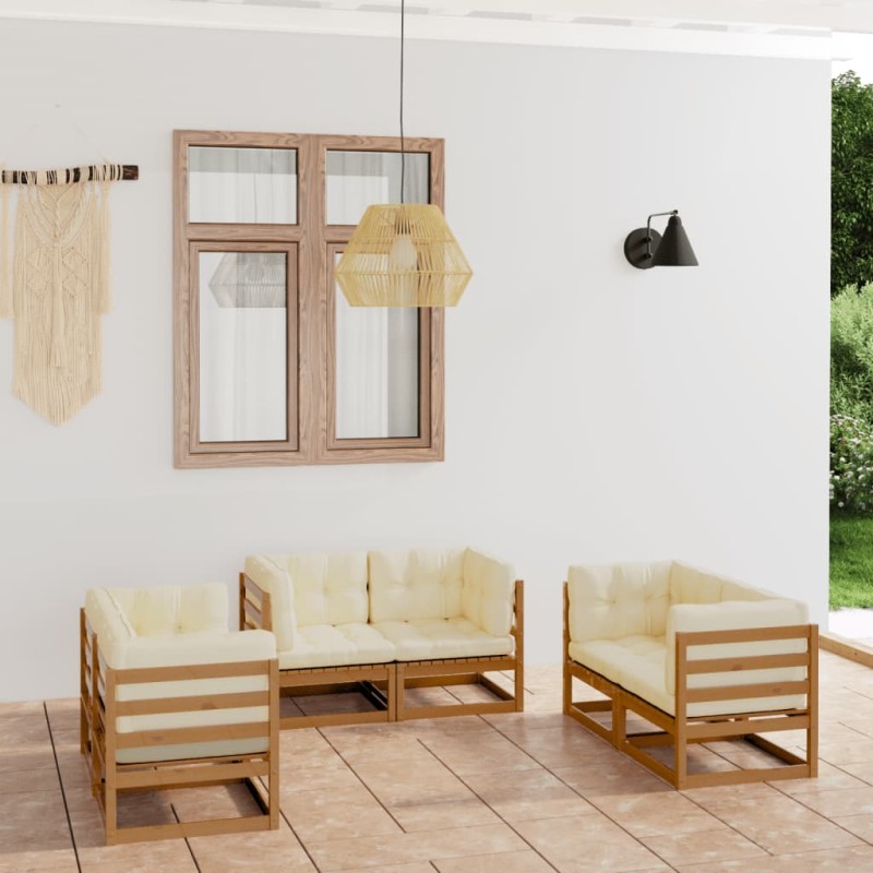 vidaXL Juego de muebles de jardín 6 pzas y cojines madera pino maciza