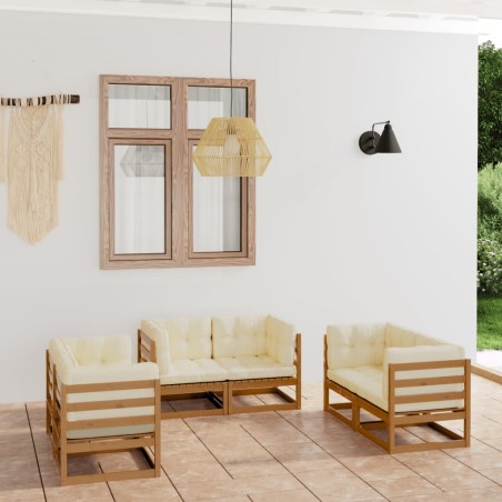 vidaXL Juego de muebles de jardín 6 pzas y cojines madera pino maciza