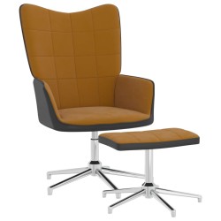 vidaXL Silla de relajación con reposapiés terciopelo y PVC marrón