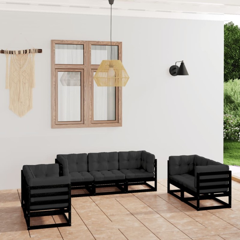 vidaXL Juego de muebles de jardín 7 pzas y cojines madera pino maciza vidaXL Juego de muebles de jardín 7 pzas y cojines madera pino maciza