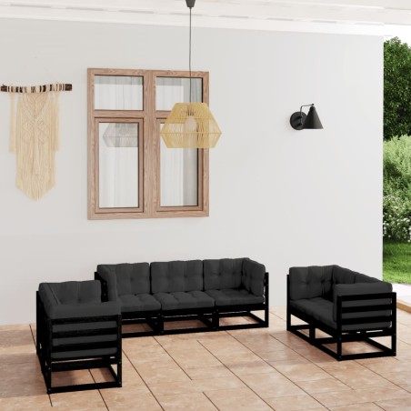 vidaXL Juego de muebles de jardín 7 pzas y cojines madera pino maciza