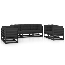vidaXL Juego de muebles de jardín 7 pzas y cojines madera pino maciza