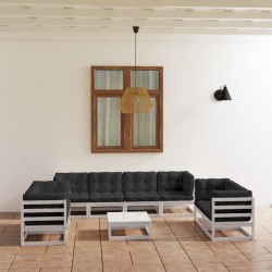 vidaXL Juego de muebles de jardín 9 pzas y cojines madera pino maciza