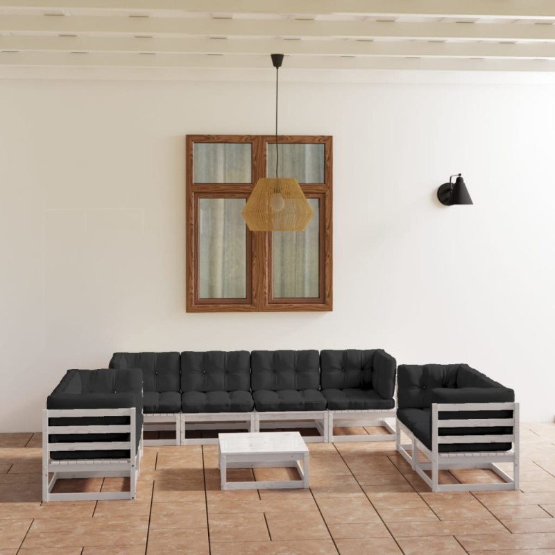 vidaXL Juego de muebles de jardín 9 pzas y cojines madera pino maciza