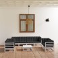 vidaXL Juego de muebles de jardín 9 pzas y cojines madera pino maciza