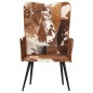 vidaXL Sillón orejero de pelo cuero auténtico marrón y blanco