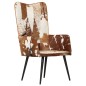 vidaXL Sillón orejero de pelo cuero auténtico marrón y blanco