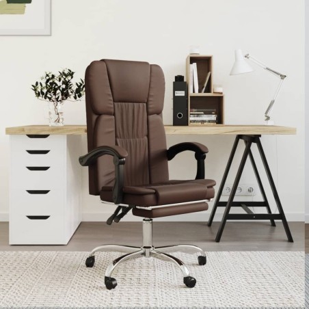 vidaXL Silla de oficina reclinable cuero sintético marrón