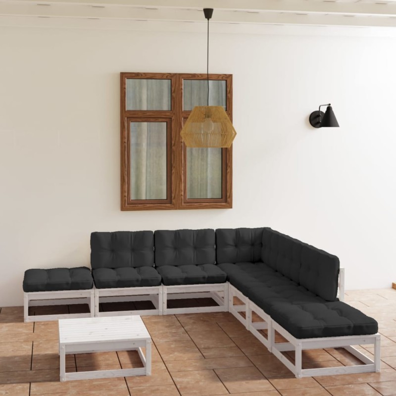 vidaXL Muebles de jardín 8 piezas con cojines de madera de pino maciza vidaXL Muebles de jardín 8 piezas con cojines de madera de pino maciza