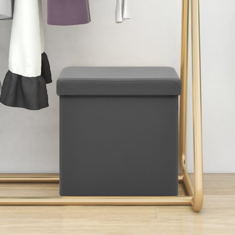 vidaXL Taburete con almacenaje plegable gris PVC vidaXL Taburete con almacenaje plegable gris PVC