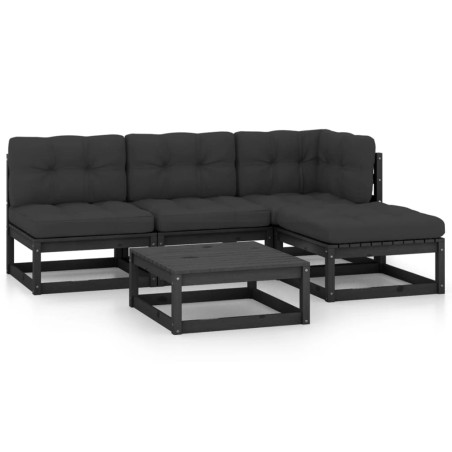 vidaXL Juego de muebles de jardín 5 pzas y cojines madera pino maciza