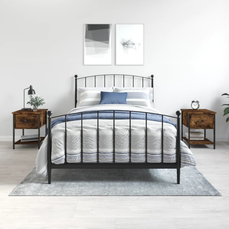 vidaXL Mesita noche 2 uds madera ingeniería roble ahumado 34x35,5x45cm