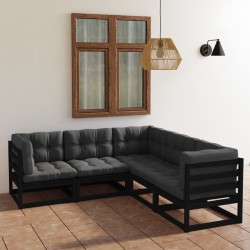 vidaXL Juego de muebles de jardín 5 pzas y cojines madera pino maciza