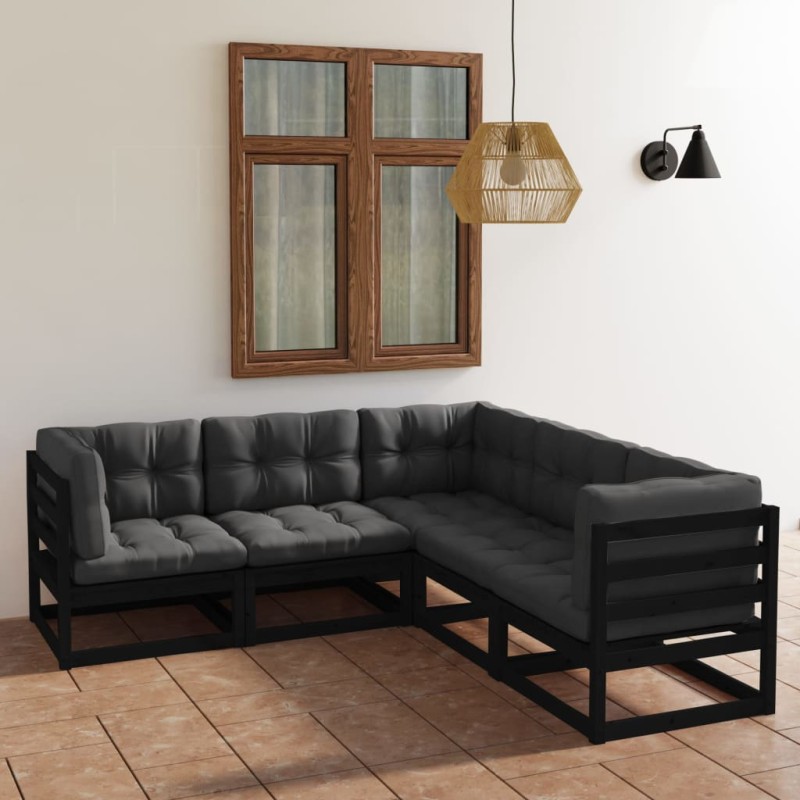 vidaXL Juego de muebles de jardín 5 pzas y cojines madera pino maciza vidaXL Juego de muebles de jardín 5 pzas y cojines madera pino maciza