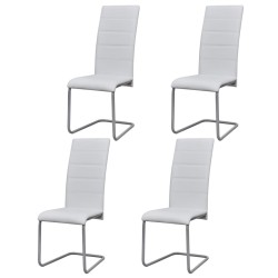 vidaXL Sillas voladizas de comedor 4 unidades cuero sintético blanco