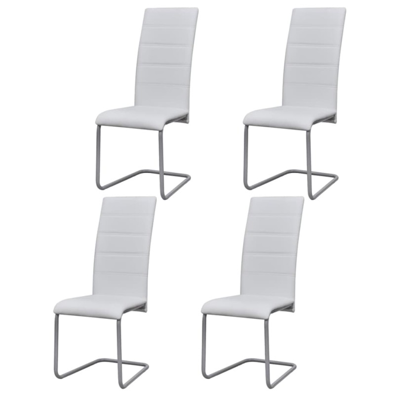 vidaXL Sillas voladizas de comedor 4 unidades cuero sintético blanco