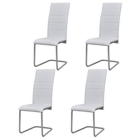 vidaXL Sillas voladizas de comedor 4 unidades cuero sintético blanco