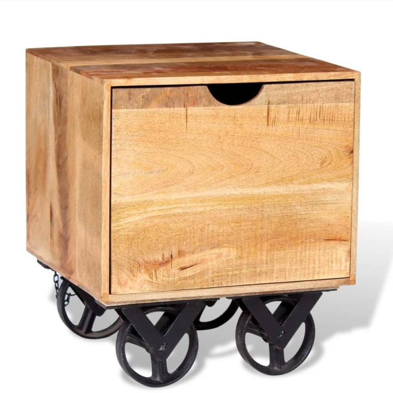 vidaXL Mesa auxiliar con cajón y ruedas madera de mango 40x40x45 cm vidaXL Mesa auxiliar con cajón y ruedas madera de mango 40x40x45 cm