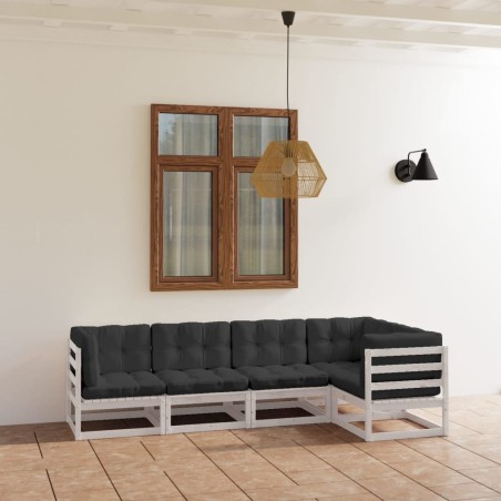 vidaXL Juego de muebles de jardín 5 pzas y cojines madera pino maciza