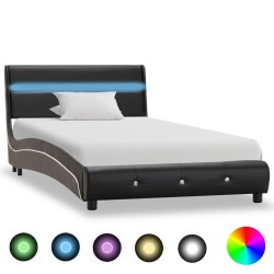 vidaXL Estructura de cama con LED cuero sintético negro 90x200 cm