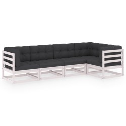 vidaXL Juego de muebles de jardín 5 pzas y cojines madera pino maciza