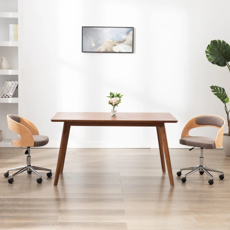 vidaXL Silla de comedor giratoria de madera curvada y tela gris taupe vidaXL Silla de comedor giratoria de madera curvada y tela gris taupe