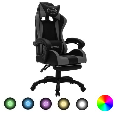 vidaXL Silla gaming con luces LED RGB cuero sintético gris y negro