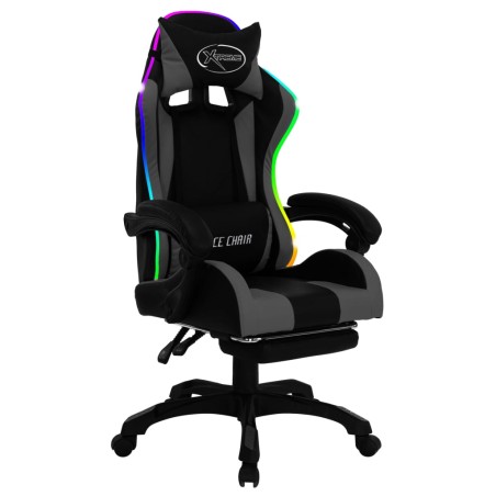 vidaXL Silla gaming con luces LED RGB cuero sintético gris y negro