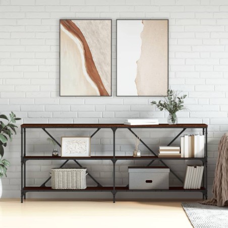 vidaXL Mesa consola hierro madera ingeniería roble marrón 180x30x75 cm