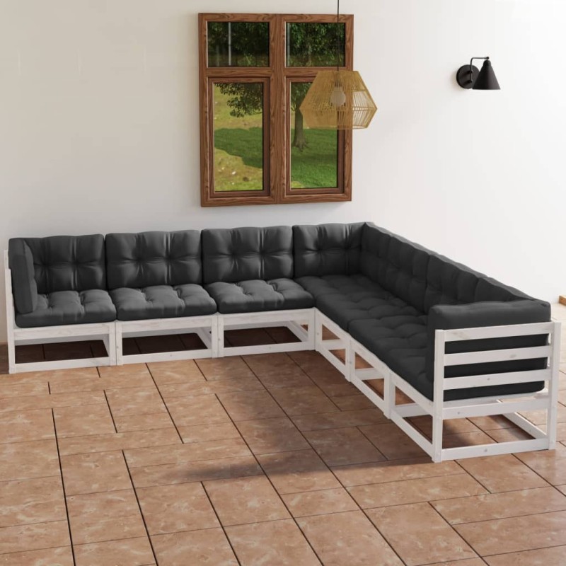 vidaXL Juego de muebles de jardín 7 pzas y cojines madera pino maciza vidaXL Juego de muebles de jardín 7 pzas y cojines madera pino maciza