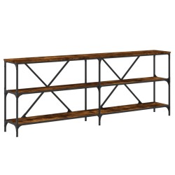 vidaXL Mesa consola hierro madera ingeniería roble ahumado 200x30x75cm