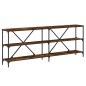 vidaXL Mesa consola hierro madera ingeniería roble ahumado 200x30x75cm vidaXL Mesa consola hierro madera ingeniería roble ahumado 200x30x75cm
