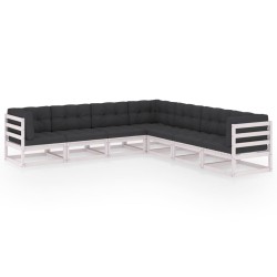 vidaXL Juego de muebles de jardín 7 pzas y cojines madera pino maciza