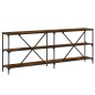 vidaXL Mesa consola hierro madera ingeniería roble ahumado 200x30x75cm vidaXL Mesa consola hierro madera ingeniería roble ahumado 200x30x75cm