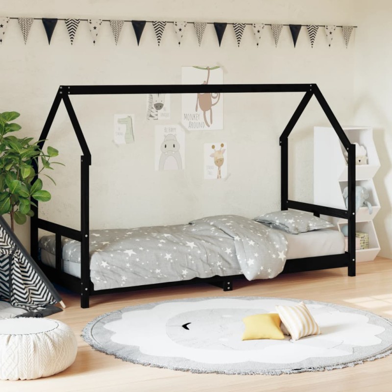 vidaXL Estructura de cama para niños madera de pino negro 80x200 cm vidaXL Estructura de cama para niños madera de pino negro 80x200 cm