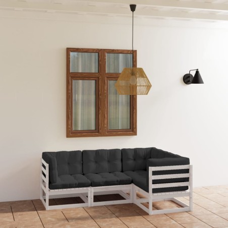 vidaXL Juego de muebles de jardín 4 pzas y cojines madera pino maciza