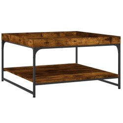 vidaXL Mesa de centro madera ingeniería y hierro roble humo 80x80x45cm