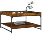 vidaXL Mesa de centro madera ingeniería y hierro roble humo 80x80x45cm vidaXL Mesa de centro madera ingeniería y hierro roble humo 80x80x45cm