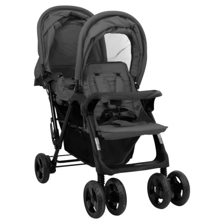 vidaXL Carrito para gemelos tandem de acero gris oscuro