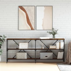 vidaXL Mesa consola hierro madera ingeniería roble ahumado 180x30x75cm