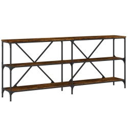 vidaXL Mesa consola hierro madera ingeniería roble ahumado 180x30x75cm