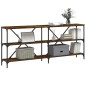 vidaXL Mesa consola hierro madera ingeniería roble ahumado 180x30x75cm vidaXL Mesa consola hierro madera ingeniería roble ahumado 180x30x75cm