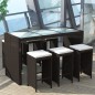 vidaXL Mesa y sillas bar de jardín 7 pzas y cojines poli ratán marrón vidaXL Mesa y sillas bar de jardín 7 pzas y cojines poli ratán marrón