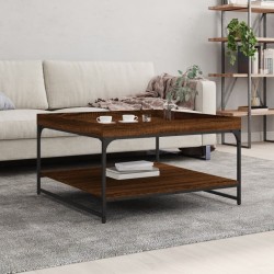 vidaXL Mesa centro madera ingeniería y hierro roble marrón 80x80x45 cm