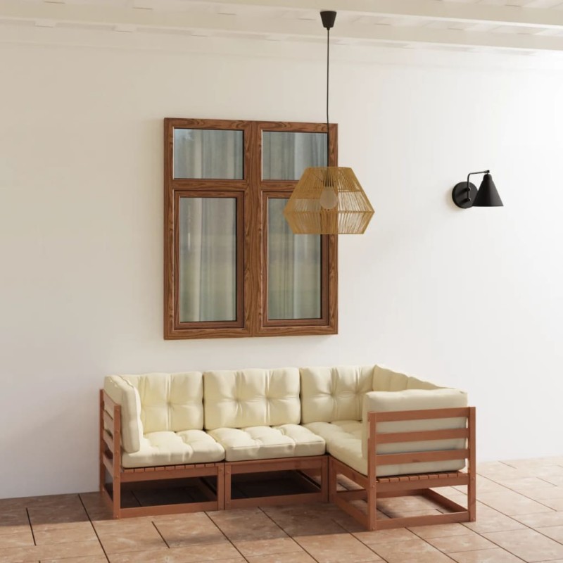 vidaXL Muebles de jardín 4 piezas con cojines de madera de pino maciza vidaXL Muebles de jardín 4 piezas con cojines de madera de pino maciza