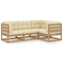 vidaXL Muebles de jardín 4 piezas con cojines de madera de pino maciza