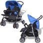 vidaXL Cochecito gemelar de acero azul y negro vidaXL Cochecito gemelar de acero azul y negro